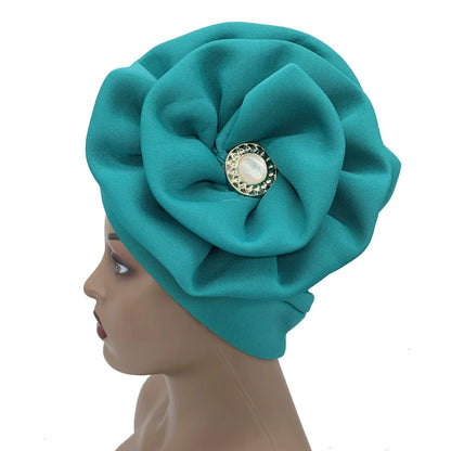 Chapeau Turban à grande fleur pour femmes, casquette Hijab musulmane, diamants, enveloppe de tête, Bandana, casquette de chimio, chapeau africain, 2023