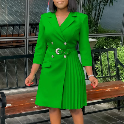 Robe plissée mi-longue à col de costume, taille haute, à la mode, nouvelle collection automne 2025