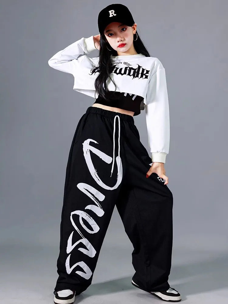 Filles K-pop haut court mode lettres Sport Joggers pantalon fille groupe vêtements ensembles enfants Hip Hop Streetwear enfants Jazz Costumes