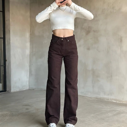 TRAF femmes jean marron taille haute poche Vintage Baggy jean femme pantalons longs décontractés printemps pantalon Streetwear été 2025