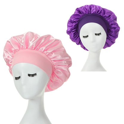 2 pièces lait Imitation soie large bord Satin tissu femmes cheveux chapeau Bonnet bande élastique chapeaux bonnets pour les femmes