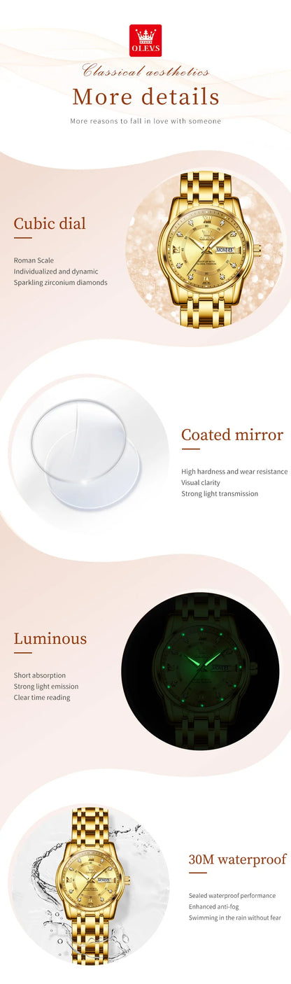 OLEVS meilleure vente mode en acier inoxydable Quartz dames montre de luxe double calendrier lumineux étanche montre élégante pour les femmes