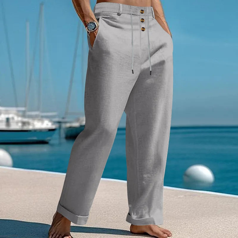 Pantalon de plage confortable en coton et lin pour hommes, sangle droite, haute qualité, décontracté, printemps et automne, nouvelle mode, 2025