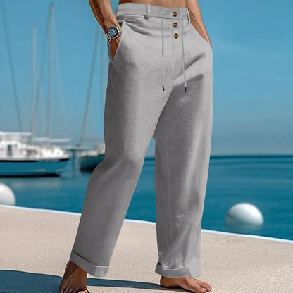 Pantalon de plage confortable en coton et lin pour hommes, sangle droite, haute qualité, décontracté, printemps et automne, nouvelle mode, 2025