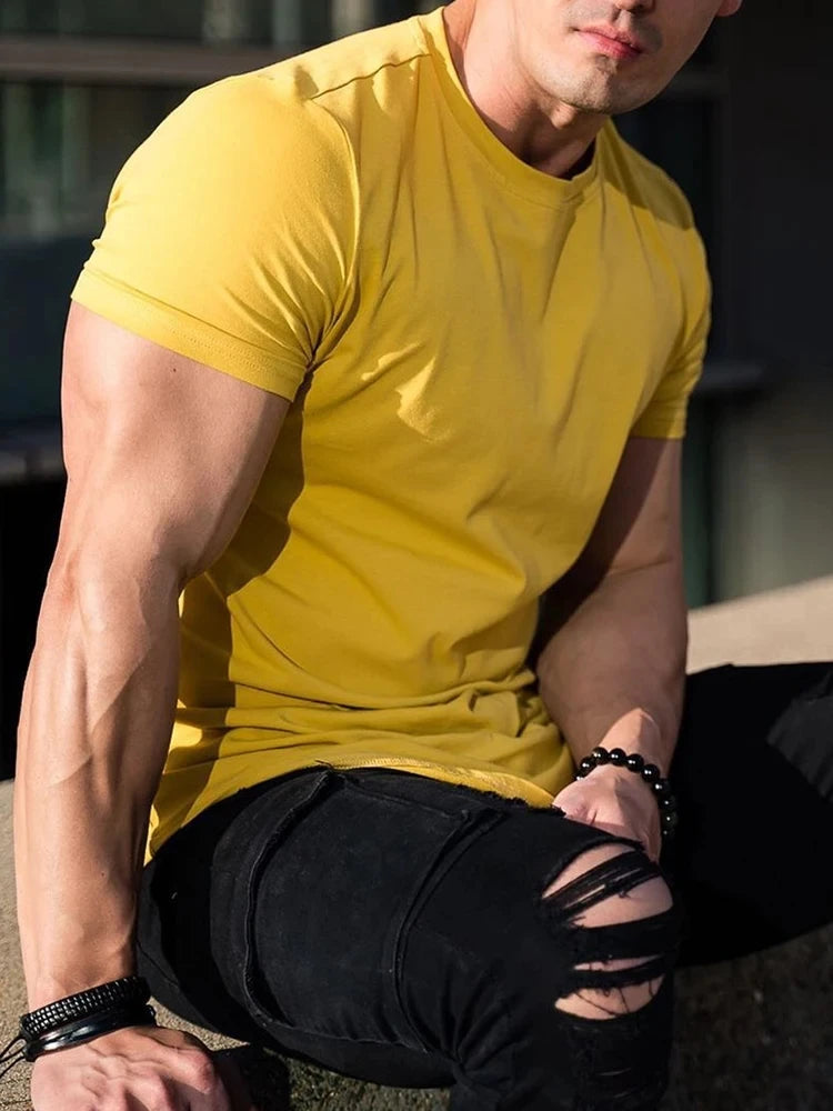 T-shirt de Fitness musculaire été hommes athloisir entraînement à manches courtes T-shirt de haute qualité coton hommes T-shirt Gym Sport chemise hauts