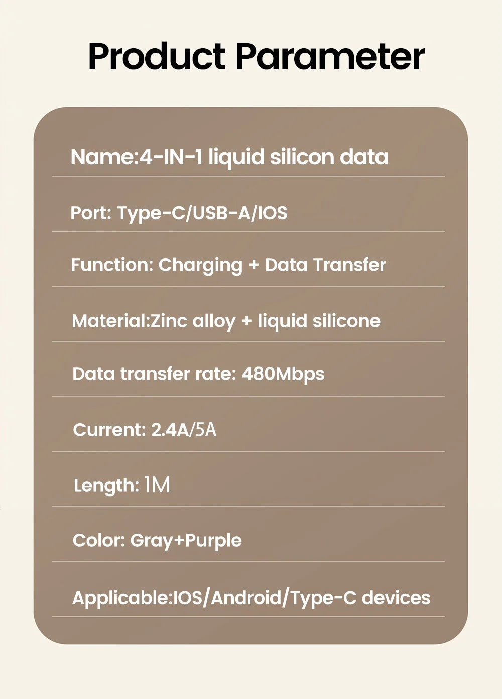 Câble de charge rapide USB vers Type C 4 en 1, 240W, PD3.0, transfert de données haute vitesse, pour iPhone 1514, Samsung, Xiaomi, HUAWEI