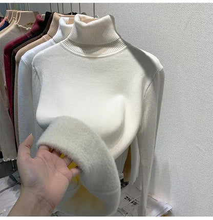 Pull épais à col haut pour femme, haut d'hiver chaud et doux, couleur unie, vêtements intérieurs, chemise à bascule, nouvelle collection 2025