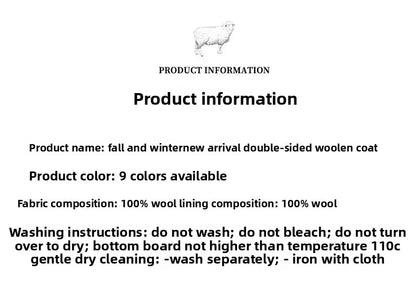 Manteau en laine Double face pour femme, épais, mi-long, col de costume, coupe ample, couleur Pure, polyvalent, nouveau Style automne hiver