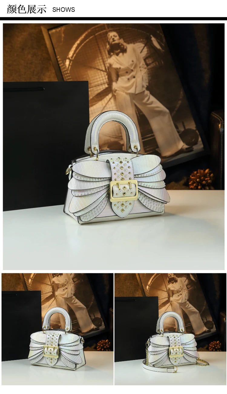 Sac en Cuir group avec Ailes Rivetées pour Femme, Sacoche de Caractère, Nouvelle Collection 2024