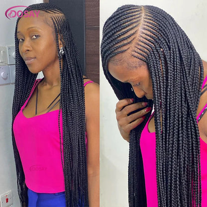 Perruques tressées en boîte Cornrow 36 pouces, perruque synthétique Blonde 613 pour femmes, perruque Lace Front Wig tressée avec raie latérale de haute qualité, perruque Faux Locs