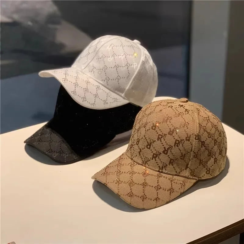 Casquette de Baseball avec lettres en strass, tendance décontractée, chapeau de soleil de rue, protection solaire, cent avec langue de canard, casquette à rebond