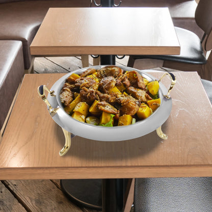 Ensemble de réchaud rond de 3L, chauffe-aliments en acier inoxydable avec couvercle et poignées de transport, feu réglable, dispositif de réchauffement des aliments