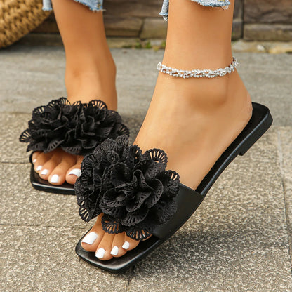 Femmes fleur pantoufles plates chaussures de marche décontractées femme été mode robe sandales en plein air peu profond pantoufles maison diapositives femmes