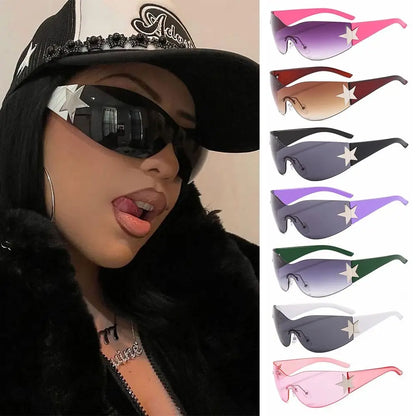 Lunettes de soleil Punk Y2K pour femmes et hommes, tendance, enveloppantes, nuances, décoration étoile, UV400, 2025