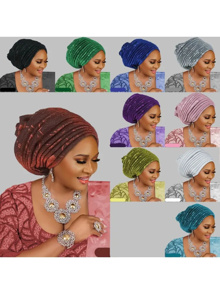 Turban Plissé pour Femme, Cravate de Sauna, ixde Mariage Africain, Nigeria, 2025