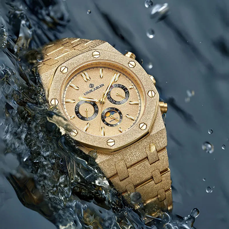 LOUIE JUELEN nouveaux hommes montre haut de gamme de luxe mécanique automatique en acier inoxydable étanche lune montre lumineuse montre-bracelet horloge