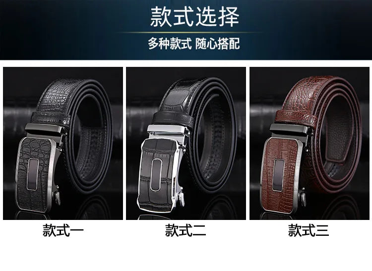 Ceinture en cuir véritable pour hommes d'affaires haut de gamme, 3.3cm, boucle automatique en alliage, peau de vache à deux couches, ceinture de costume décontractée pour hommes