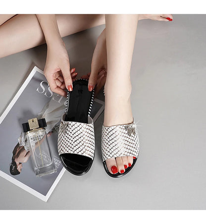 Sandales à Talons Compensés en Cuir group pour Femme, Pantoufles d'Été à la Mode, Chaussures Anti-Alde