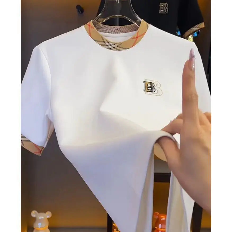 T-shirt à manches courtes pour hommes, marque tendance d'été, impression haut de gamme, couleur contrastée, tendance, décontracté, mode, couleur unie