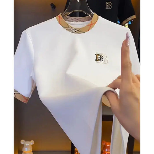 T-shirt à manches courtes pour hommes, marque tendance d'été, impression haut de gamme, couleur contrastée, tendance, décontracté, mode, couleur unie