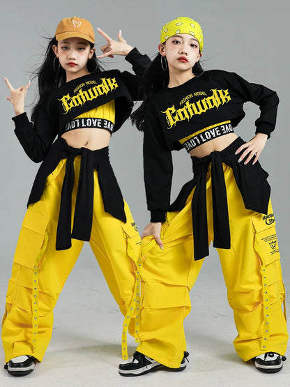 Ensemble de vêtements Hip Hop pour filles, haut court K-pop, pantalon cargo, cardigan de danse de rue pour enfants, streetwear pour enfants, groupe de filles, vêtements de jazz, mode