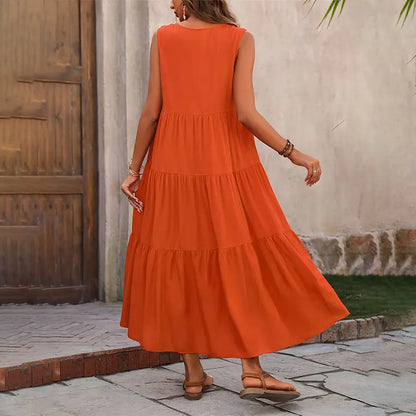 Robe longue d'été décontractée pour femmes, marque de vacances, plage, col en v, ample, élégante, jaune, noir, à volants, 2024