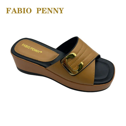 FABIO PENNY2025 été nouveau design métallique couleur unie à semelles épaisses à la mode et sexy dames fête pantoufles à semelles souples