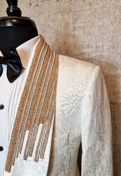 Tuxedos de mariage formel avec boucle perlée Jacquard hommes costumes châle revers 1 pièce ensemble veste beaux blazers de marié personnalisés