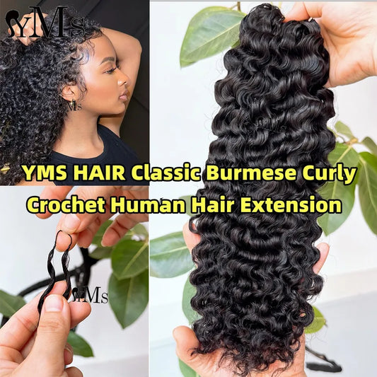 YMS classique birman bouclés Crochet Extensions de cheveux humains Invisible réel birman bouclés noeuds pré séparés Crochet cheveux humains