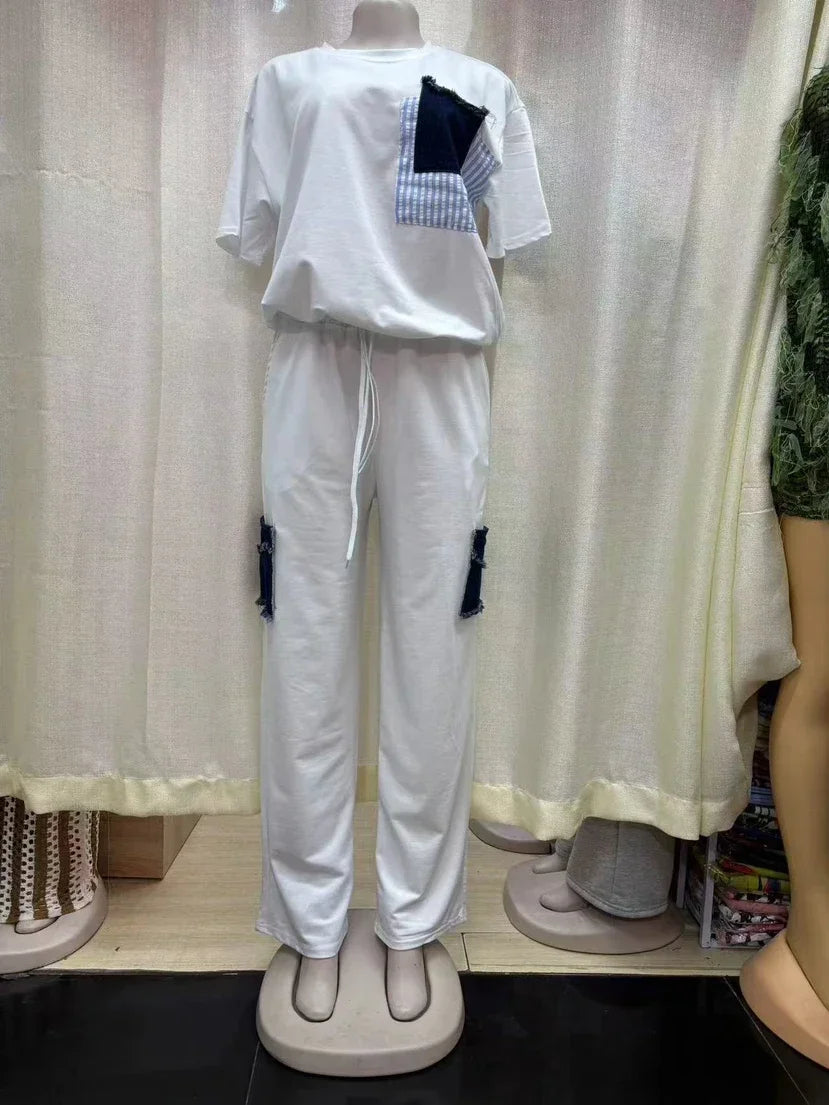 Ensemble Dashiki en Denim pour Femme, Vêtements Africains, Nouvelle Mode, Manches Courtes, Haut et Pantalon Imbibés, Ensembles Assortis pour ix, Été, 2 Pièces