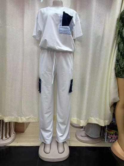 Ensemble Dashiki en Denim pour Femme, Vêtements Africains, Nouvelle Mode, Manches Courtes, Haut et Pantalon Imbibés, Ensembles Assortis pour ix, Été, 2 Pièces