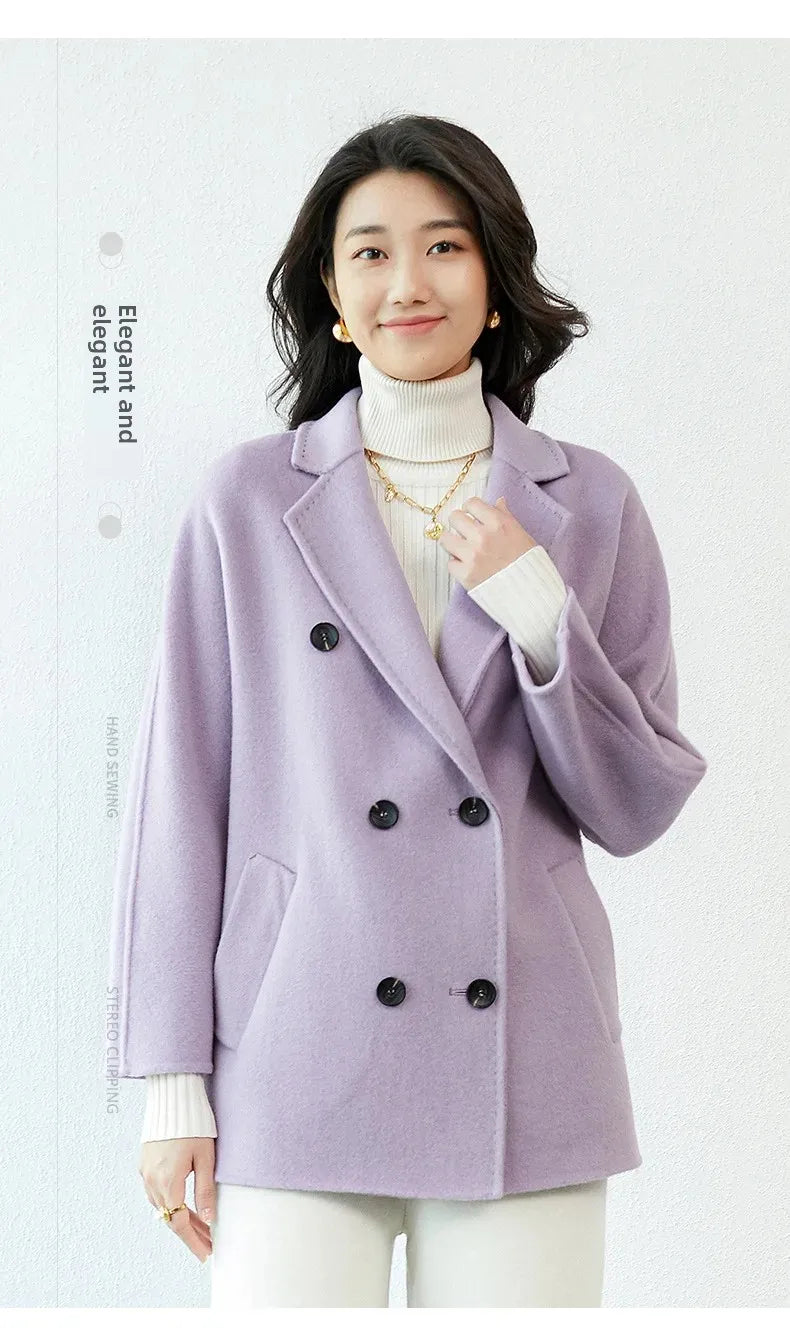 Manteau en laine Double face pour femme, épais, mi-long, col de costume, coupe ample, couleur Pure, polyvalent, nouveau Style automne hiver