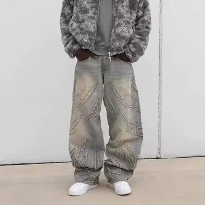 Hommes Baggy Esthétique Streetwear Jeans Mâle Rétro Mode Jambe Large Denim Pantalon Graphique Brodé Designer Hip Pop Denim Pantalon