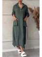 Robe longue en lin à manches longues pour femmes, robe maxi blanche avec poches, élégante, mode décontractée, été, 2024