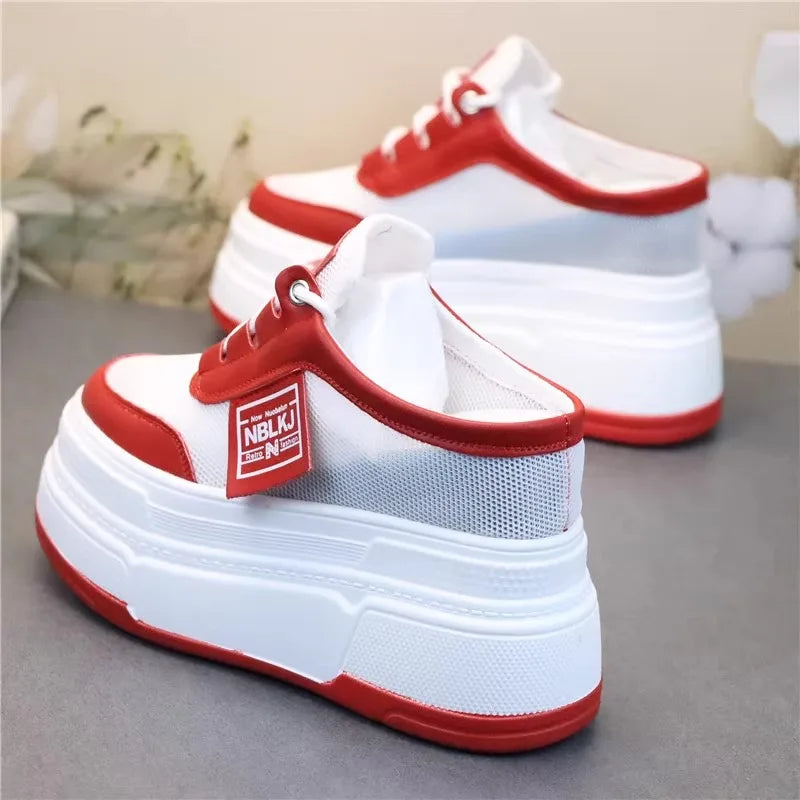 Pantoufles d'Été à Semelles Compensées pour Femmes, Chaussures Paresseuses en Maille Respirante pour Petits Pieds, Sandales à Plateforme Antidérapantes