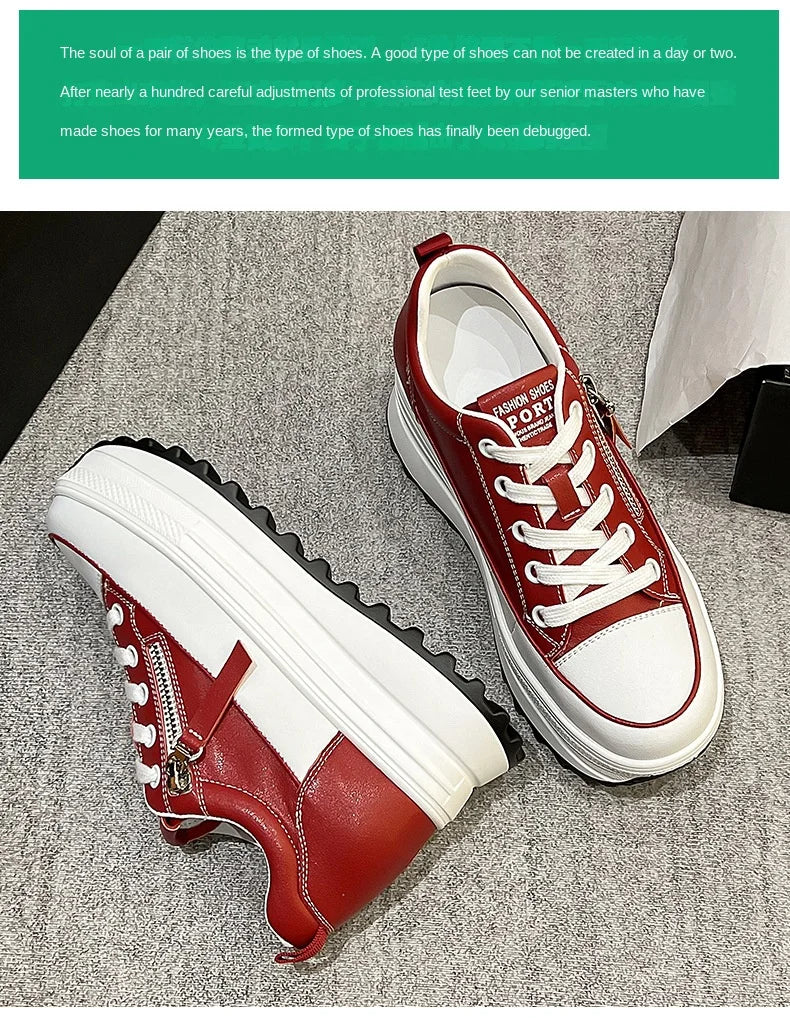 Fujin 7 cm en cuir véritable femmes chaussures décontractées 7 cm plate-forme compensée femme mode baskets gros printemps automne chaussures été