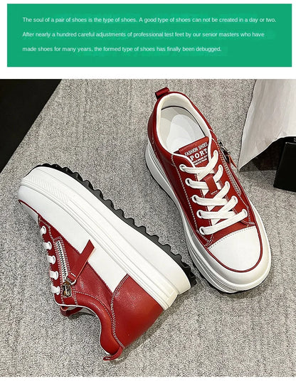 Fujin 7 cm en cuir véritable femmes chaussures décontractées 7 cm plate-forme compensée femme mode baskets gros printemps automne chaussures été