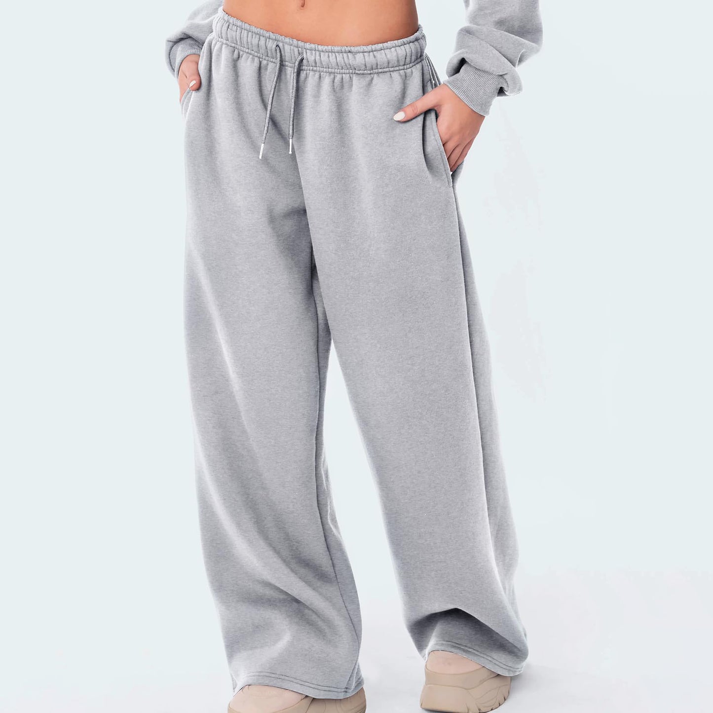 Mode femmes pantalons décontractés Joggers pantalons de survêtement couleur unie cordon taille haute pantalon à jambes larges Streetwear tenues décontractées