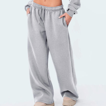 Mode femmes pantalons décontractés Joggers pantalons de survêtement couleur unie cordon taille haute pantalon à jambes larges Streetwear tenues décontractées