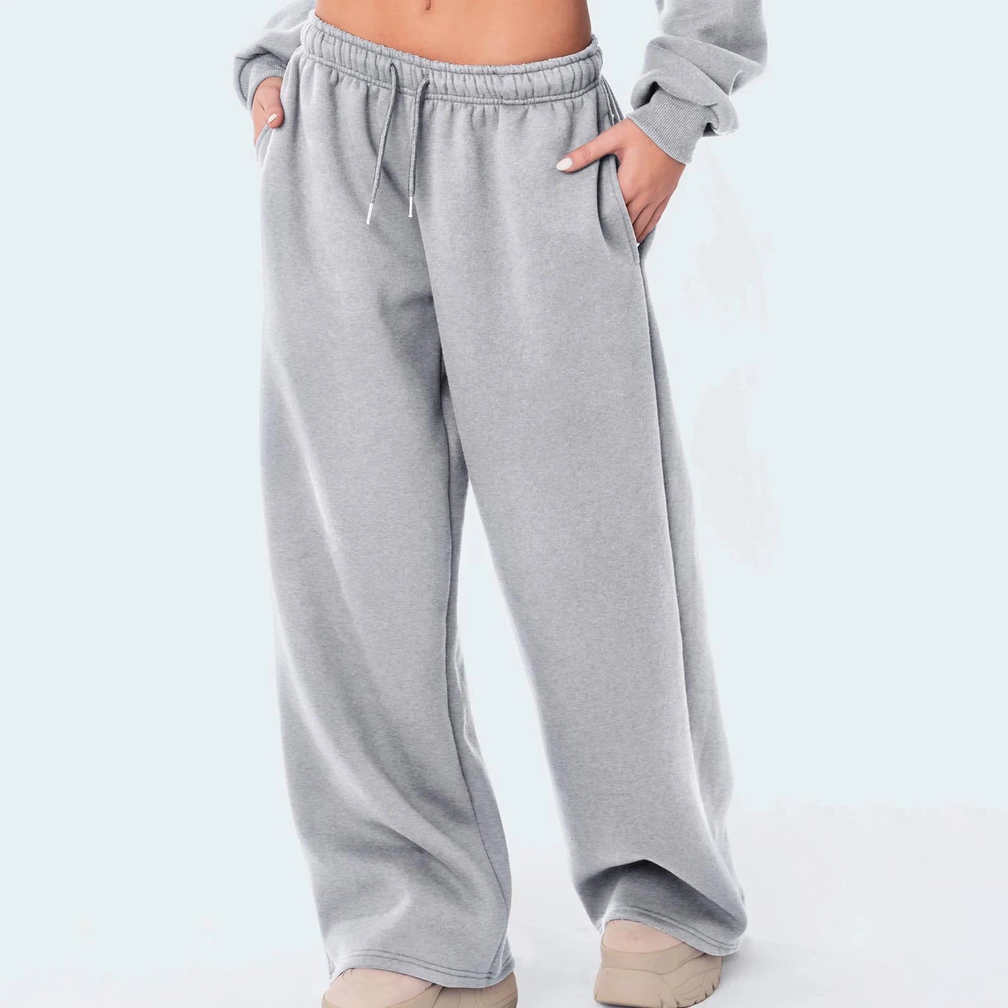 Mode femmes pantalons décontractés Joggers pantalons de survêtement couleur unie cordon taille haute pantalon à jambes larges Streetwear tenues décontractées