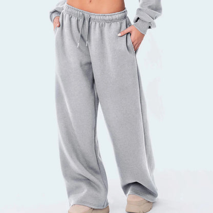 Mode femmes pantalons décontractés Joggers pantalons de survêtement couleur unie cordon taille haute pantalon à jambes larges Streetwear tenues décontractées