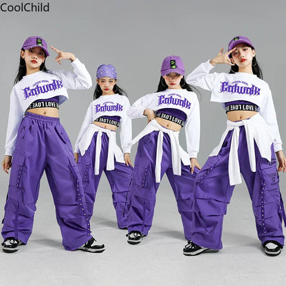 Haut court K-pop pour filles, pantalons cargo, cardigan de danse de rue pour enfants, olympiques streetwear pour enfants, ensembles de vêtements de groupe de filles Jazz