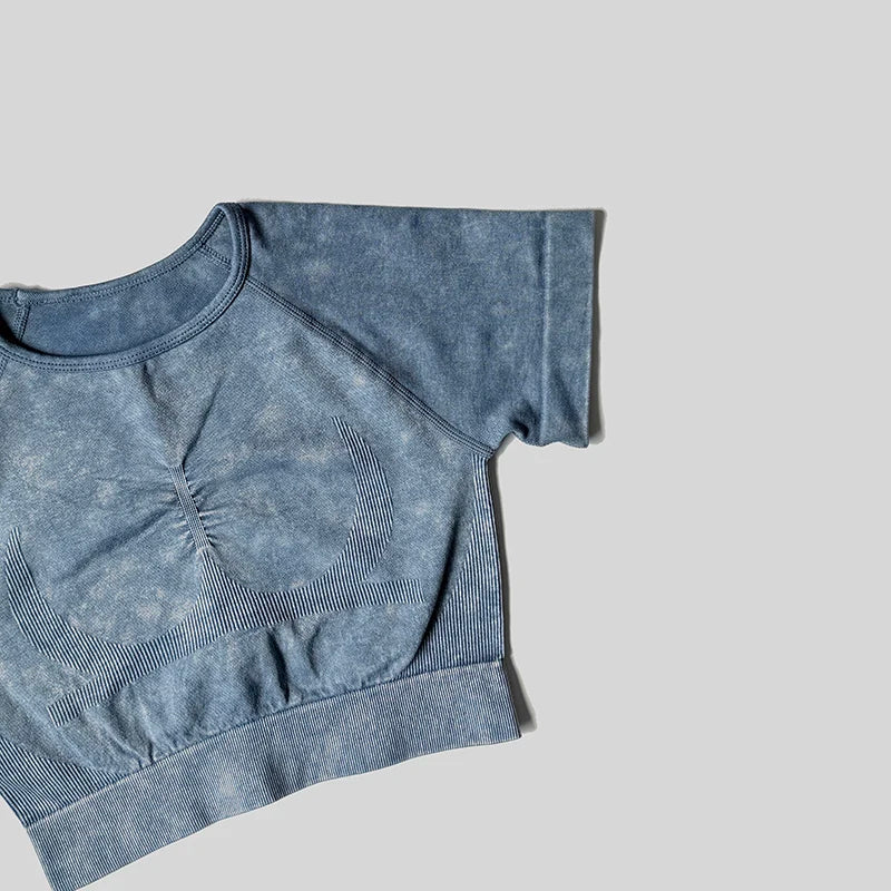 Ensemble de sport de lavage pour femmes, combinaison sans couture, haut de Fitness à manches courtes avec froissés sur les fesses, Leggings d'entraînement, vêtements de gymnastique