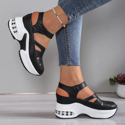 Sandales d'été à bout fermé pour femmes, chaussures décontractées, grande taille, ajourées, légères, confortables, à plateforme, nouvelle collection