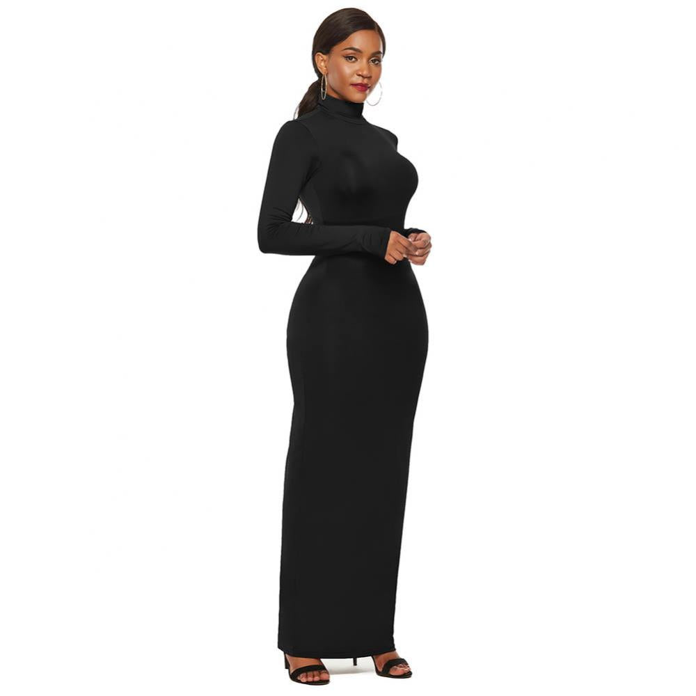 Femmes sulfRobes Grande Taille ixSolide Document Femmes Manches sulfCol Roulé Tambours con Robe Maxi Robe Éducative S-5XL