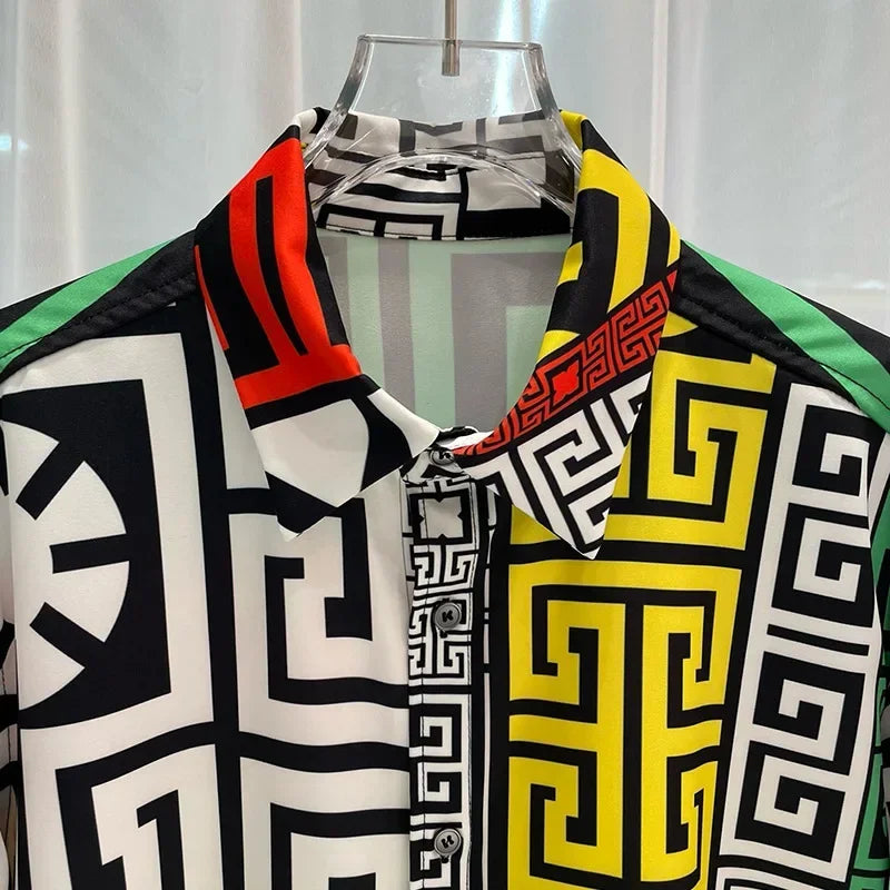 Chemises de luxe royales pour hommes, vêtements ajustés, chemises à imprimé floral complet, bandes dessinées longues, chemises de fête de remise de diplôme, s sociaux de luxe pour hommes