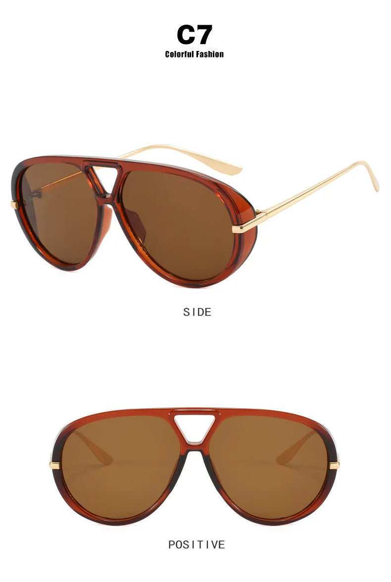 Lunettes de soleil pilote Punk ovales surdimensionnées pour femmes, grande marque de luxe, monture métallique Vintage, lunettes de soleil pour dames, bouclier UV400, 2025