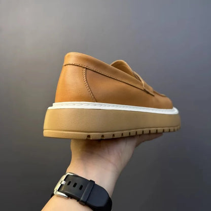 Mocassins en cuir de vachette à plateforme vintage pour hommes, chaussures en cuir véritable, respirant, évider, décontracté, conduite, affaires, été
