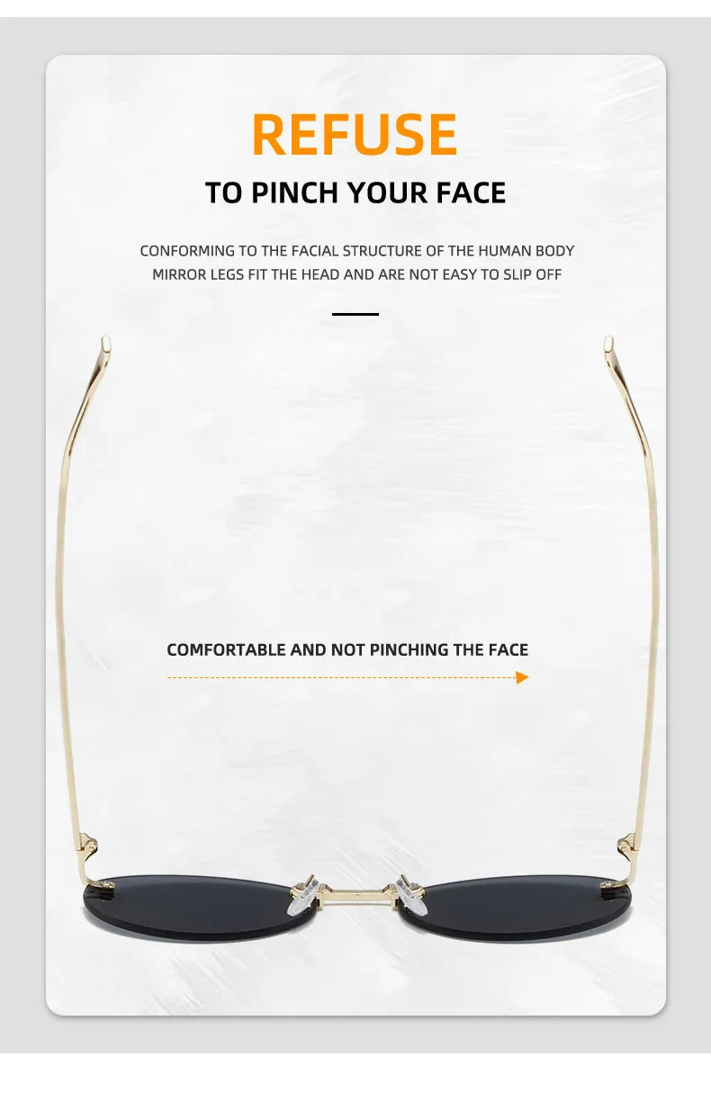 Lunettes de soleil noires sans bords avec petite lettre ovale en diamant «F» pour femmes, marque de luxe, monture métallique, lunettes de soleil Unsiex, nuances élégantes UV400