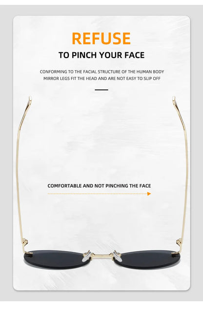 Lunettes de soleil noires sans bords avec petite lettre ovale en diamant «F» pour femmes, marque de luxe, monture métallique, lunettes de soleil Unsiex, nuances élégantes UV400